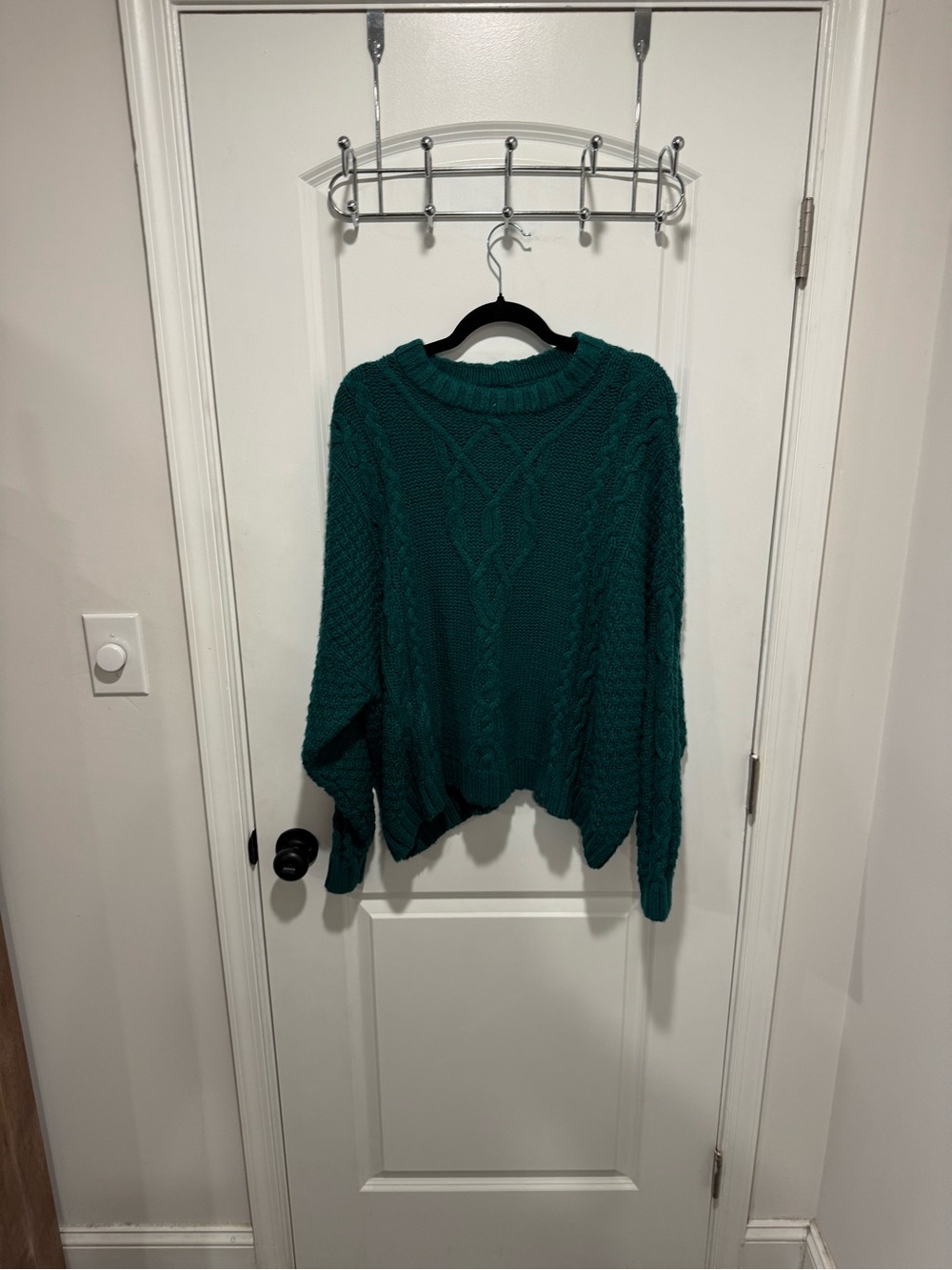 aerie Teal Cable-Knit Crew Sweater